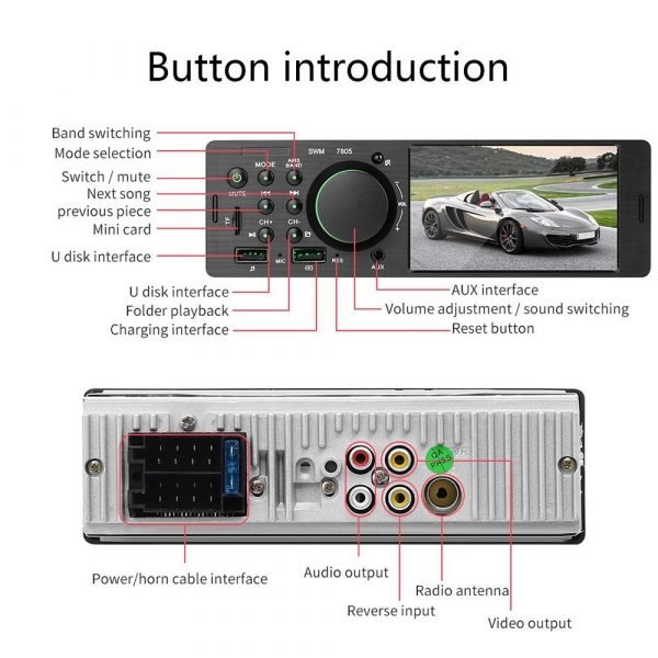Мултимедия плеър за кола, радио Bluetooth, с два USB входа, блутут автомобилен плеър с екран за Автомобил, Блутут авто касетофон, музика, MP3, единичен дин - Image 3