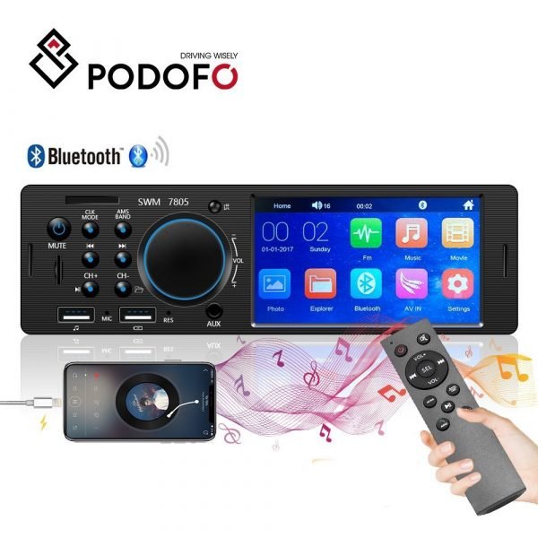 Мултимедия плеър за кола, радио Bluetooth, с два USB входа, блутут автомобилен плеър с екран за Автомобил, Блутут авто касетофон, музика, MP3, единичен дин