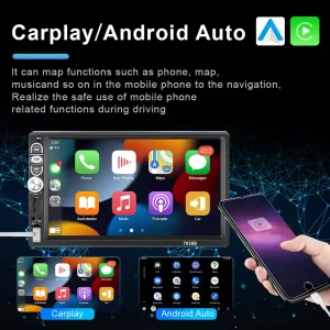 Мултимедия плеър за кола единичен дин, Carplay, Android Auto, тъчскрийн, USB, блутут MP3 с екран 7 инча, с дисплей за Автомобил CD, Универсална мултимедия за кола, универсален MP3 плеър за автомобил с дисплей 7 инча