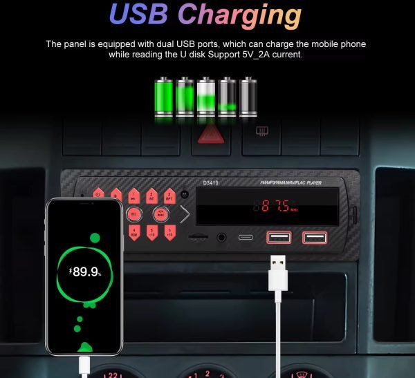 Аудио плеър за кола, за разговори, Блутут, USB, единичен дин, за автомобил, радио, авто касетофон, USB TYPE C, bluetooth, SD карта, AUX - Image 4