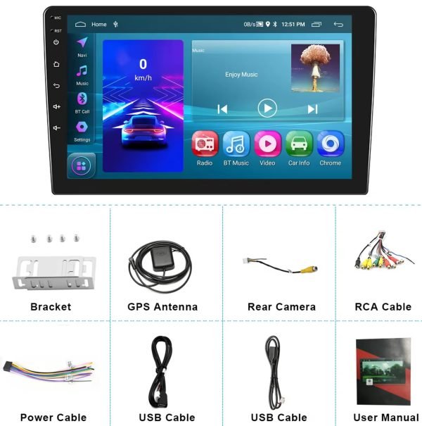 Мултимедия, за кола, автомобил, с Android плеър, 2 DIN, двоен дин, навигация, Android Auto, Car play 2+64 GB, 10 инча, навигация, универсална 10" - Image 5