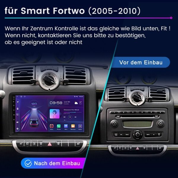 Мултимедия за Mercedes-Benz Smart Fortwo W451, Forfour W454, Навигация, за Smart, Carplay, Android Auto, Waze, двоен дин, екран 9 инча, 2005, 2006, 2007, 2008, 2009, 2010 година - Image 2