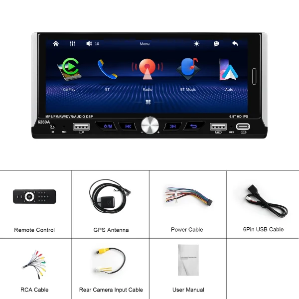 Мултимедия, плеър, Carplay, Android Auto, единичен дин, навигация, за кола, камера, автомобил, 1DIN - Image 15