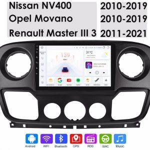 Мултимедия за Renault Master, Nissan NV400, Opel Movano, Двоен дин, Android Навигация, плеър Андроид, 2010, 2011, 2012, 2013, 2014, 2015, 2016, 2017, 2018, 2019, 2020, 2021, година