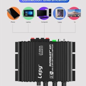 Аудио усилвател за тонколони и бас, стерео аудио система, Bluetooth, USB, флашка, домашен, автомобилен, AUX, субуфер, Блутут, за дома, за автомобил