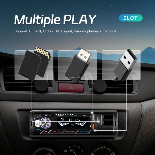 Плеър за автомобил, за кола, радио блутут разговори AUX флашка 1DIN единичен дин, стойка за телефон - Image 7