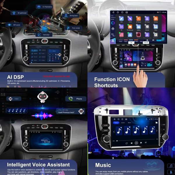 Мултимедия за Fiat Punto, Android, Фиат Пунто, Навигация, Двоен дин, дисплей, Андроид плеър, 2012-2016 - Image 6