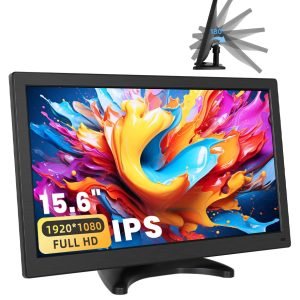 Монитор, 12v, 15.6” IPS, FULL HD Монитор за кола, камион, автомобил, компютър, HDMI, VGA с говорители