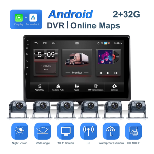 10.1 инча Монитор Android DVR 6 Камери за камион, тир, комбайн, бус, автобус, CarPlay, Android Auto, мултимедия, видеонаблюдение, шест камери