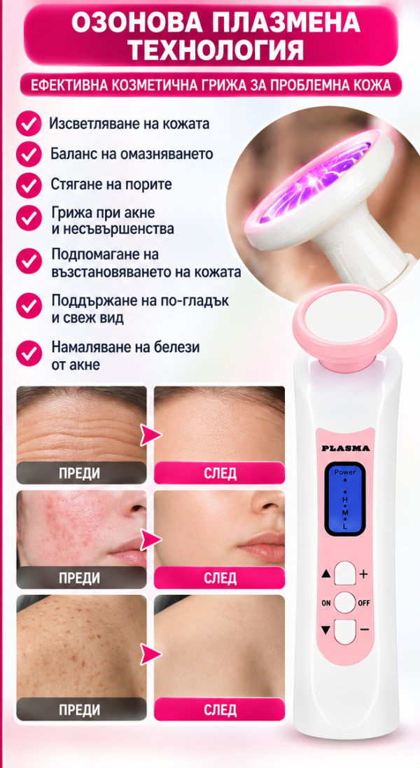 Плазмен уред за лице, акне и бръчки, Уред за подмладяване, стягане и лифтинг, Козметичен уред за проблемна кожа с микроток, микрокотов уред за лице - Image 4