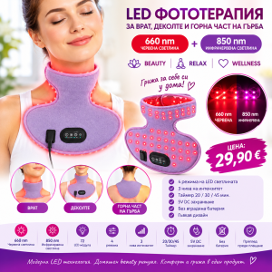 LED маска за светлинна фотон терапия за шия и деколте, маска с червена светлина със 72 LED лампи 660nm/850nm