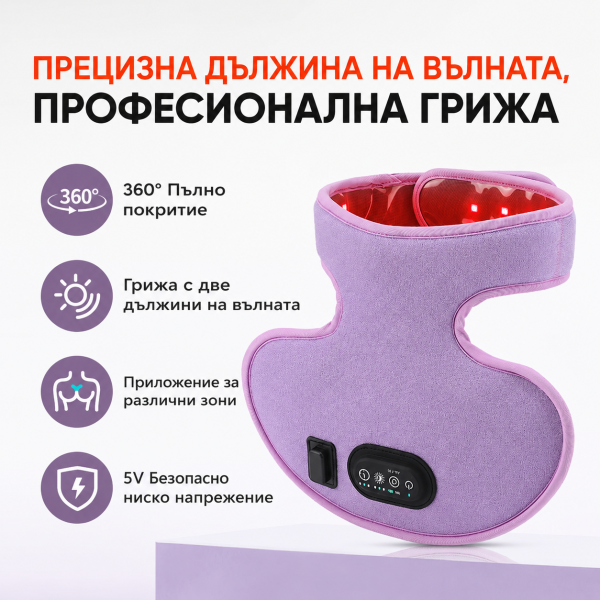 LED маска за светлинна фотон терапия за шия и деколте, маска с червена светлина със 72 LED лампи 660nm/850nm - Image 5